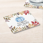 Dessous-de-verre Carré En Papier Baby shower d'automne Citrouille bleu (Incliné)