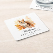 Dessous-de-verre Carré En Papier Baby shower d'automne d'écureuil en bois mignon (Incliné)