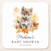 Dessous-de-verre Carré En Papier Baby shower d'automne du loup de bois mignon (Devant)