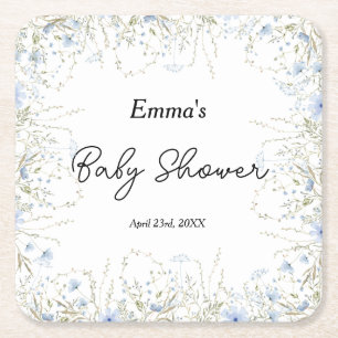 Dessous-de-verre Carré En Papier Baby shower de fleurs bleues Fleur sauvage aquarel