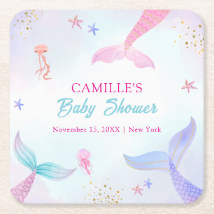 Dessous-de-verre Carré En Papier Baby shower de la queue de sirène d'été de l'océan