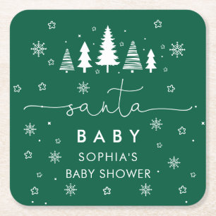 Dessous-de-verre Carré En Papier Baby shower de Noël minimaliste verdure