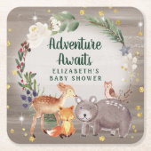 Dessous-de-verre Carré En Papier Baby shower d'hiver sur les animaux des bois (Devant)