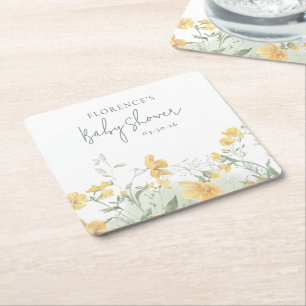 Dessous-de-verre Carré En Papier Baby Shower Élégant Fleurs Jaunes