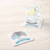 Dessous-de-verre Carré En Papier Baby shower Eléphant Bébé Plaid Bleu (En situation)