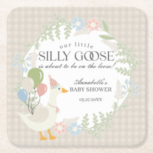 Dessous-de-verre Carré En Papier Baby shower En vichy floral beige soie oie