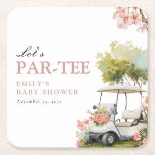 Dessous-de-verre Carré En Papier Baby Shower Fille Golf Let's Par-tée