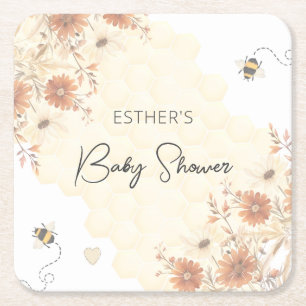 Dessous-de-verre Carré En Papier Baby shower Fleur sauvage Little Bee Honey Boho