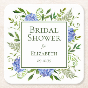Dessous-de-verre Carré En Papier Baby Shower Fleurs d'Hydrange Bleues