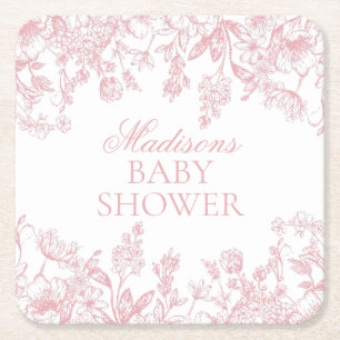 Dessous-de-verre Carré En Papier Baby Shower Floral Vintage Chinoiserie Rose