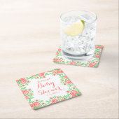 Dessous-de-verre Carré En Papier Baby shower Girly de roses roses (En situation)