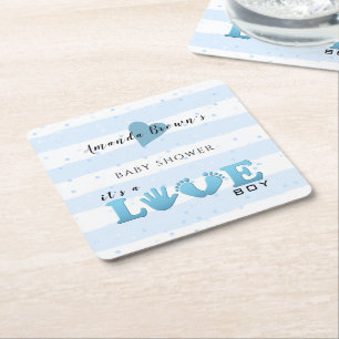 Dessous-de-verre Carré En Papier Baby shower Love Baby Boy