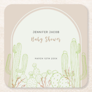 Dessous-de-verre Carré En Papier Baby shower minimaliste neutre à arche de Boho Cac