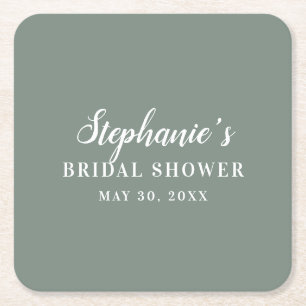 Dessous-de-verre Carré En Papier Baby Shower Minimaliste Vert Sauge et Blanc