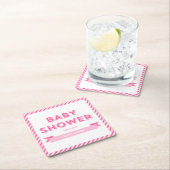 Dessous-de-verre Carré En Papier Baby shower moderne à rayures roses (En situation)