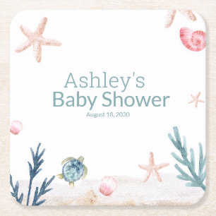 Dessous-de-verre Carré En Papier Baby shower moderne de la tortue marine Starfish G