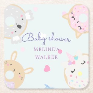 Dessous-de-verre Carré En Papier baby shower monogramme de beignes animaux mignons