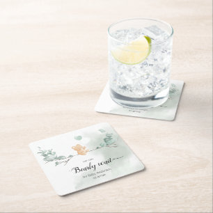 Dessous-de-verre Carré En Papier Baby shower Ours Eucalyptus