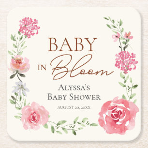 Dessous-de-verre Carré En Papier Baby shower personnalisé pour bébé en fleurs