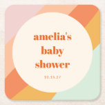 Dessous-de-verre Carré En Papier Baby shower personnalisé Retro Mint Orange Boho St<br><div class="desc">Dessous de verre papier Carré Retro Mint Orange Boho Stripes Cute Baby shower personnalisé</div>