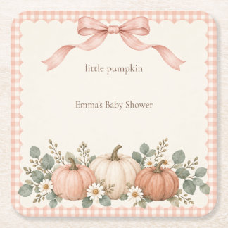 Dessous-de-verre Carré En Papier Baby-Shower Petite Citrouille Gingham Rose