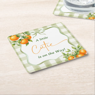 Dessous-de-verre Carré En Papier Baby Shower Petite Douce Verte Gingham