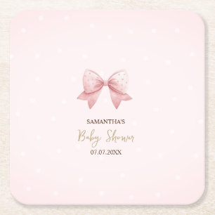 Dessous-de-verre Carré En Papier Baby Shower Points de Roseau à l'aquarelle Rose