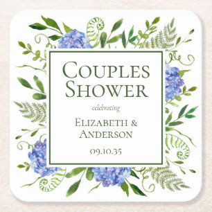 Dessous-de-verre Carré En Papier Baby Shower pour futurs parents avec des Hortensia