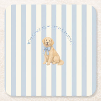 Dessous-de-verre Carré En Papier Baby Shower Retriever doré Bleu Golden