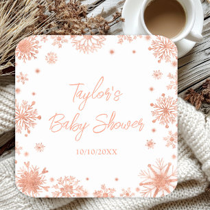 Dessous-de-verre Carré En Papier Baby shower rose Gold Snowflakes