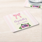 Dessous-de-verre Carré En Papier Baby shower rose Rose (Incliné)