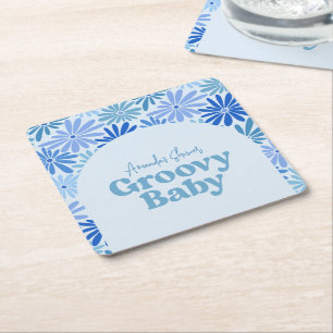 Dessous-de-verre Carré En Papier Baby shower Super bleu et Turquoise rétro