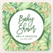 Dessous-de-verre Carré En Papier Baby shower tropical Feuille vert (Devant)