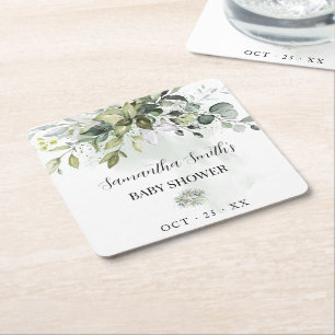 Dessous-de-verre Carré En Papier Baby shower vert Eucalyptus
