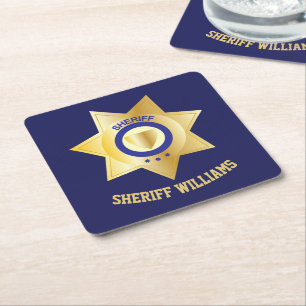 Dessous-de-verre Carré En Papier Badge Sheriff Amusant Personnalisé