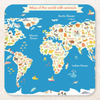 Badine la carte du monde avec des animaux