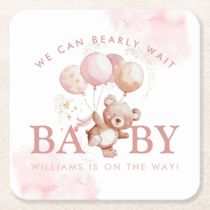 Dessous-de-verre Carré En Papier BAILEY Pink Bearly Wait Teddy Bear Baby shower
