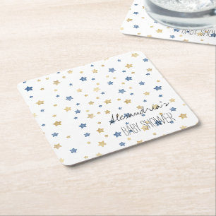 Dessous-de-verre Carré En Papier Bain de bébé personnalisé Starlight Bleu Or