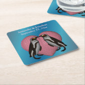 Dessous-de-verre Carré En Papier Baiser des pingouins mignon Mariage personnalisé (Incliné)