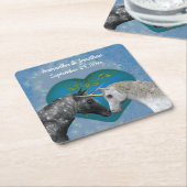 Dessous-de-verre Carré En Papier Baiser Unicornes mignon Mariage personnalisé (Incliné)