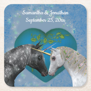 Dessous-de-verre Carré En Papier Baiser Unicornes mignon Mariage personnalisé