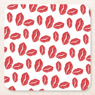Dessous-de-verre Carré En Papier Baisers rouges de baiser de passion d'amour de