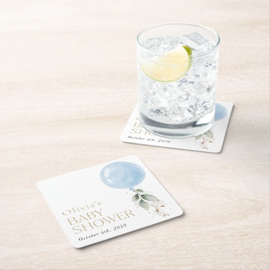 Dessous-de-verre Carré En Papier Balcon Bleu, Eucalyptus, Verdure, Baby shower (En situation)