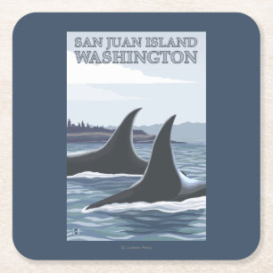 Dessous-de-verre Carré En Papier Baleines #1 - île de San Juan, Washington d'orque