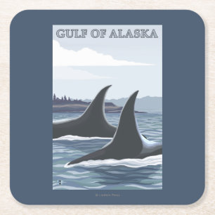Dessous-de-verre Carré En Papier Baleines #1 - le golfe d'Alaska d'orque