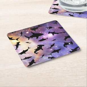 Dessous-de-verre Carré En Papier Baleines à mâchoires de requin modernes sous la ga