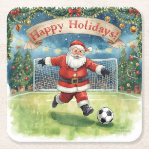 Dessous-de-verre Carré En Papier Balle de football pour Noël avec le Père Noël