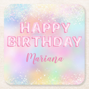 Dessous-de-verre Carré En Papier Balle rose arc-en-ciel fête d'anniversaire