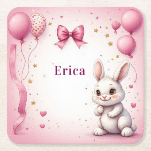 Dessous-de-verre Carré En Papier Ballon d'anniversaire Lapin Rose 🐰