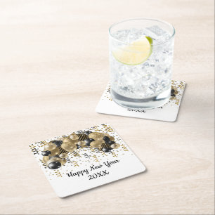 Dessous-de-verre Carré En Papier Ballons Noir Or Confetti Nouvel An Soirée